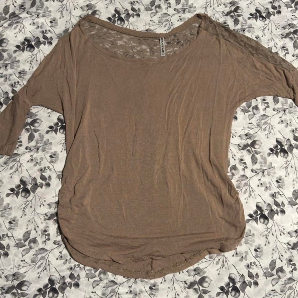 Brown Lace Slouchy Boho Long Sleeve Boho Top size Large - Picture 3 of 5